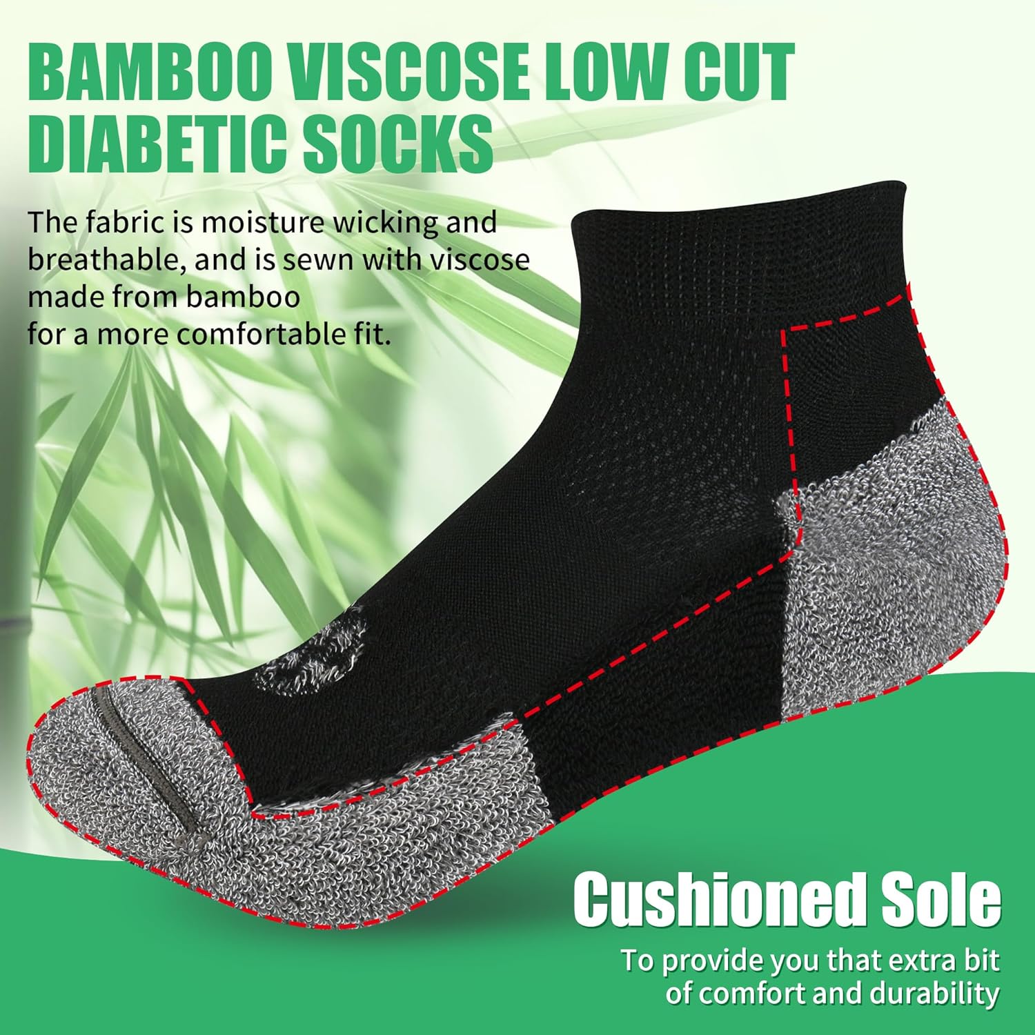 Diabetic Socks for Men,6 Pairs Low Cut Diabetic Neuropathy Socks for Men 9-11/10-13(Black-Large) - Image 4