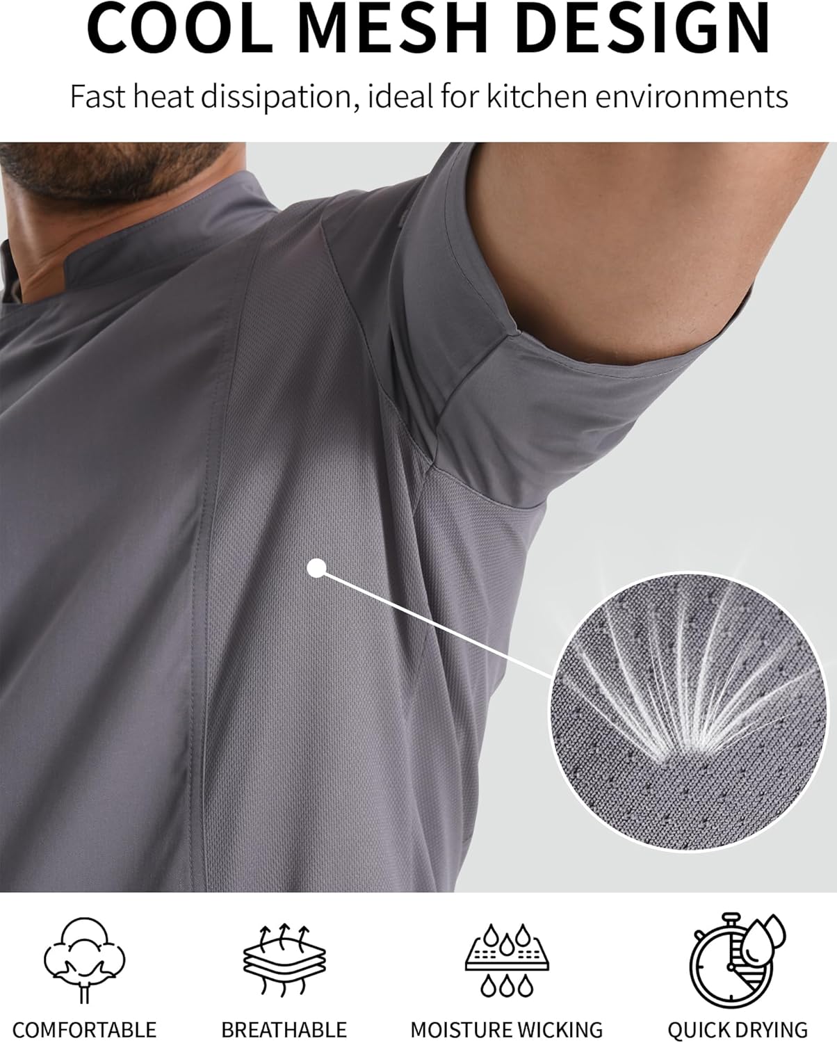 Chef Coat For Men Chef Jacket works wear with Side Mesh Vents - Image 3