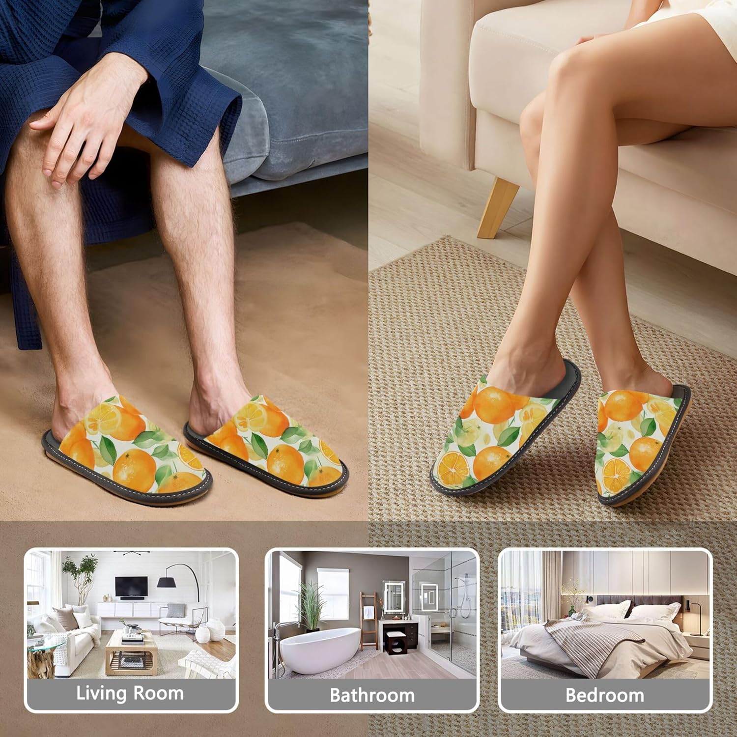 Orange Fruit House Slippers – Cozy Fuzzy Slippers for Guests, Washable & Disposable, Perfect for Shoeless Home, Spa & Hotel Use A112906
