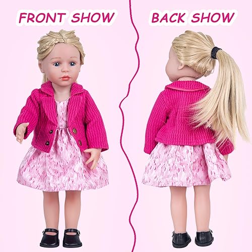 Miniatura 5 de Rakki Dolli Juego de 3 accesorios de ropa de muñeca, chaqueta de punto rosa y vestido de falda y ropa interior blanca, juego de vestido de moda para