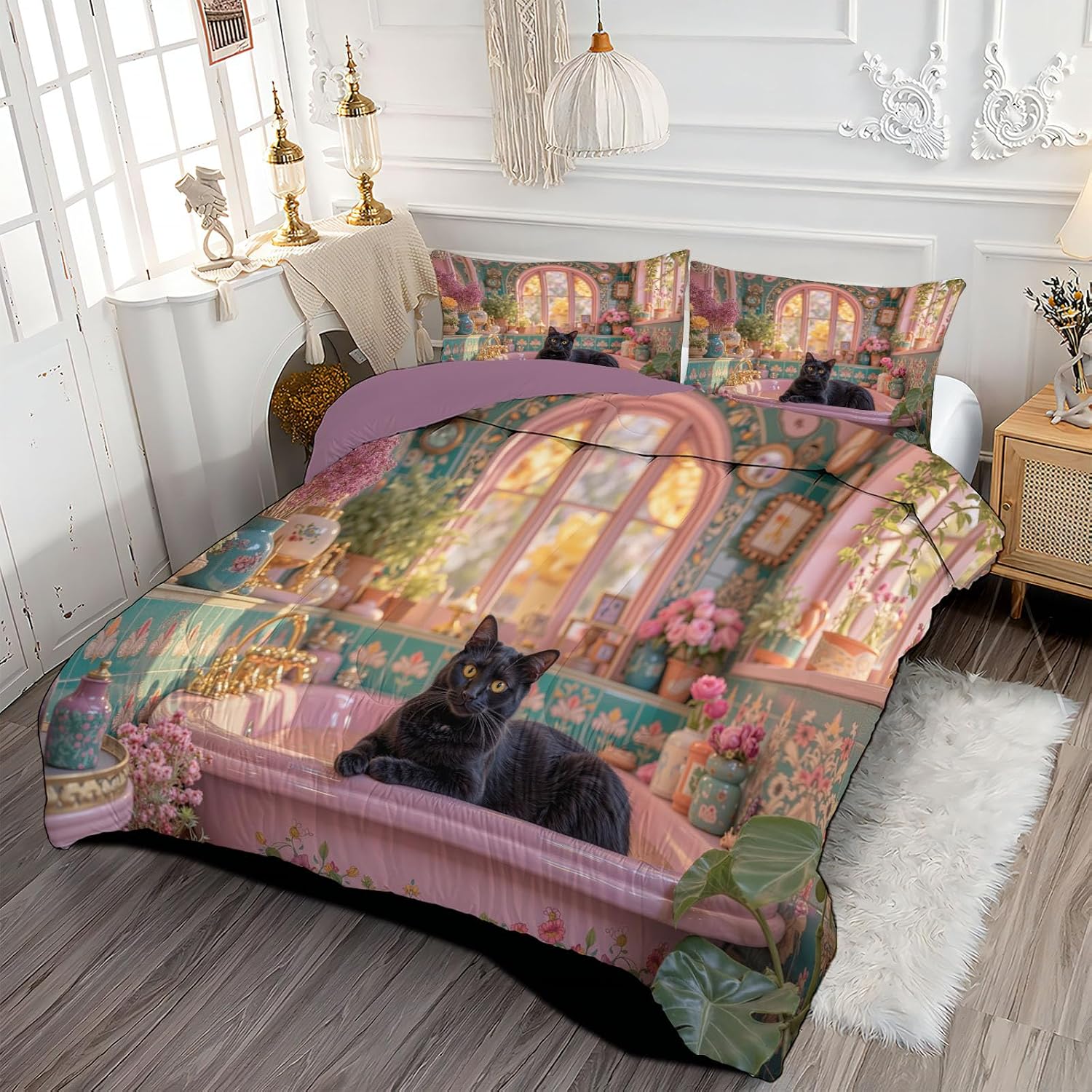 Pink 80" x 90" Duvet, Reversible Coverless Children Boys Girls 3 Duvet, Full Washable Quilt 7.5 Tog for All Seasons, Romance Flowers Comforter with 2 Pillowcases