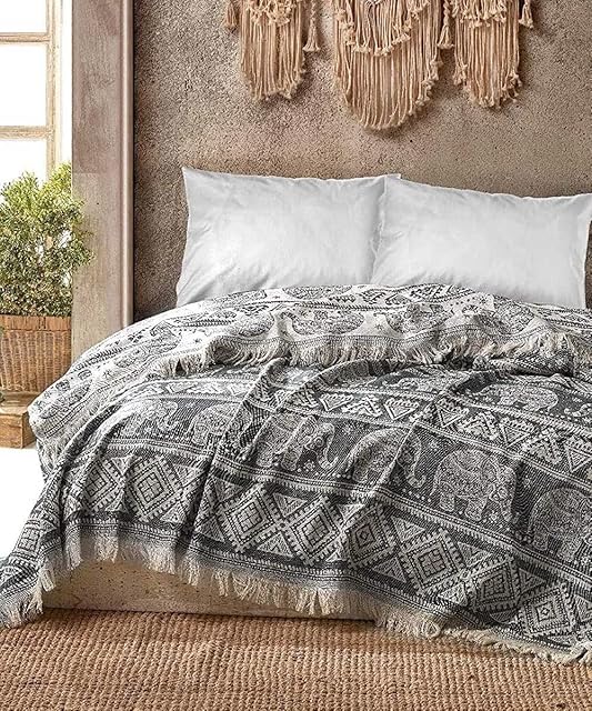 BOHORIA® Bali narzuta na łóżko, dwustronna, ze wzorem, bardzo duża, 220 x 240 cm (słoń)