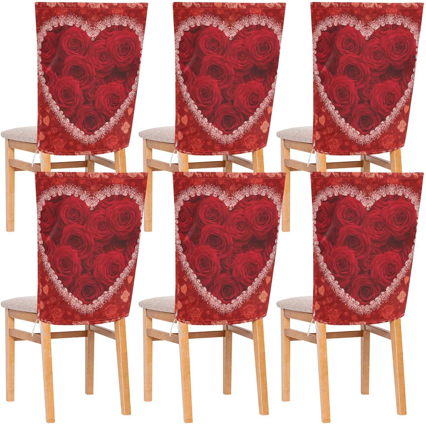 ALAZA Roses Floral Hearts Chair Back Cover Set of 6, Washable Reusable Removable Chair Slipcovers Decorative Chair Cover for Home Kitchen Wedding Party