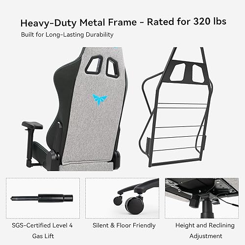 Miniatura 9 de Silla para juegos con reposabrazos ajustables 4D, reclinable de 155 y capacidad de 320 libras, silla ergonómica de computadora de respaldo alto