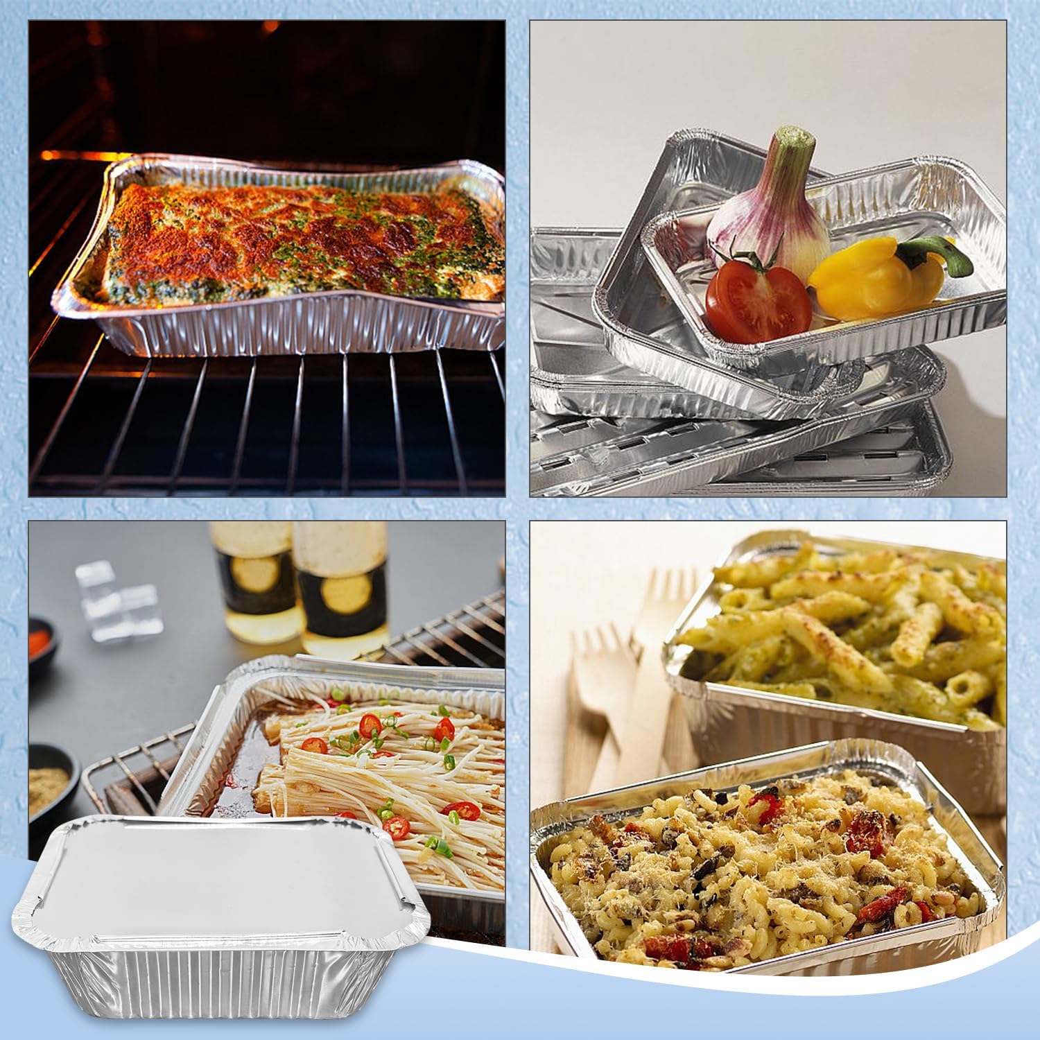 iHomeSet 100 Pack 1 lb Aluminum Foil Pans with Paper Lids | Take Out Food Containers for Catering, Baking, Roasting Food, Freezer Safe