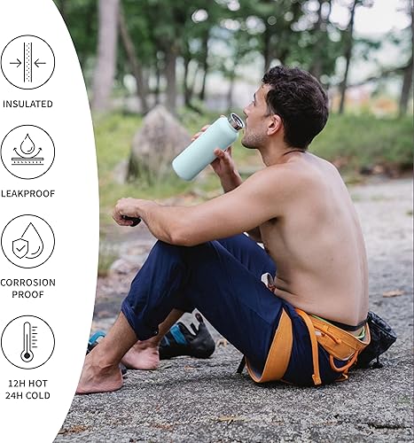 Miniatura 3 de Botella de agua Bambaw aislada al vacío de 750 ml – Azul claro, acero inoxidable, a prueba de fugas, botella para caminar Azul (Ice Blue),Azul