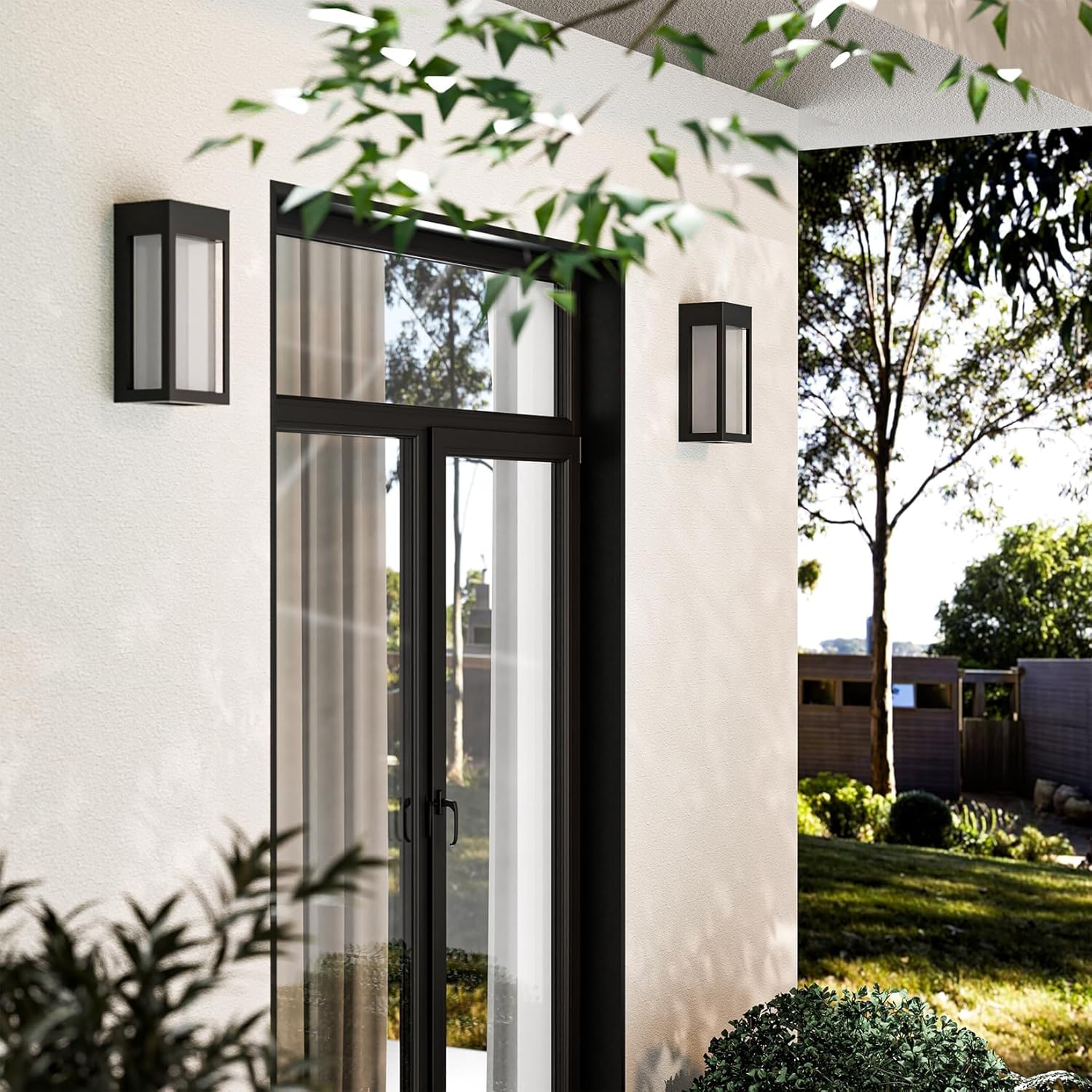 Solar Yard 4-Pack LED Outdoor Wall Lights, Waterproof Exterior Wall Sconce Lantern for Porch, Patio, Doorway, Frosted Rectangle