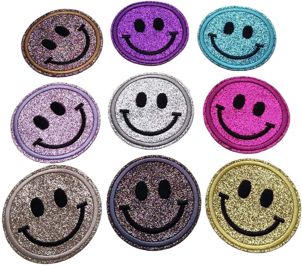 Cute Shiny Spark Smile Face Patch Sewing on/Iron on Embroidered Patches Clothes Dress Hat Pants Shoes Curtain Sewing Decorating DIY Craft Embarrassment Applique Patches (Smile Face 18pcs) - Image 2