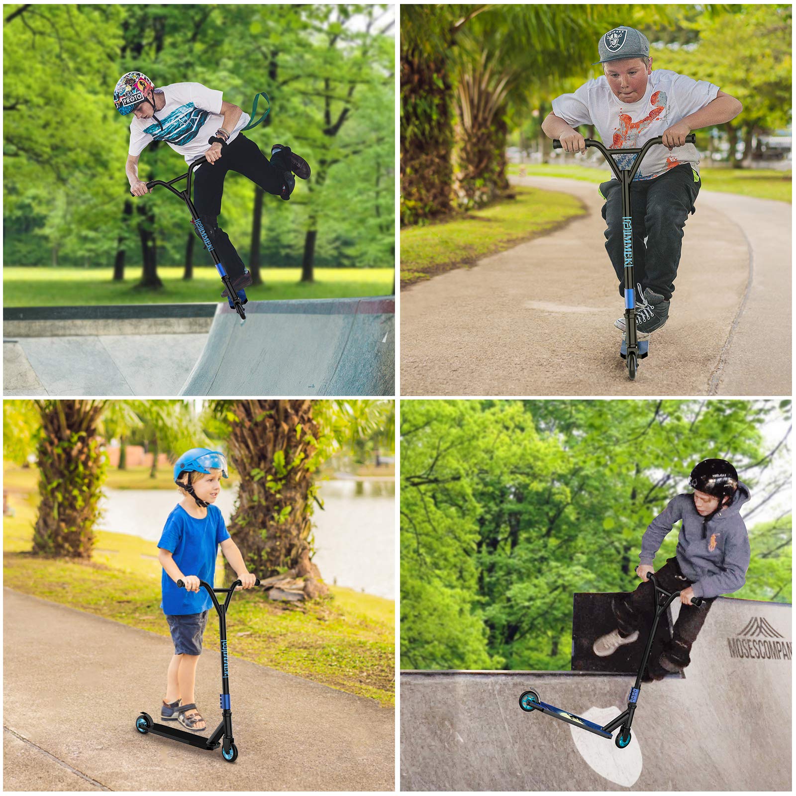IMMEK Patinete Freestyle ABEC-9 Rodamientos, 2 Ruedas 100 mm Aluminio Núcleo de Rueda, 360° Trucos y Saltos, Apto para Niños y Adolescentes Mayores de 6 Años Carga Máxima 100 kg (Azul Negro)
