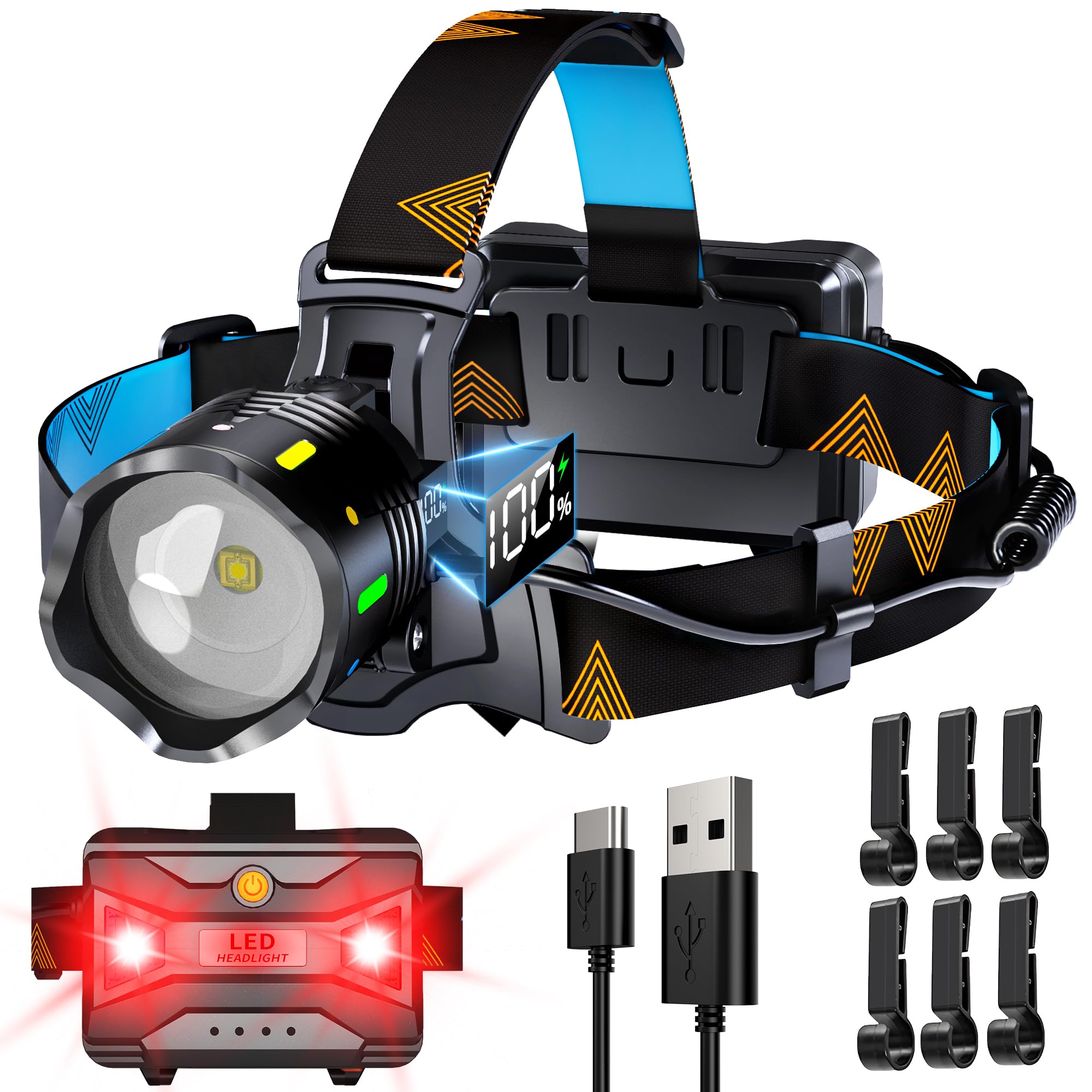 XILUO 210000 Lux 12 Modes Head Torch Energy Saving Adjustable Focus and Motion Sensor