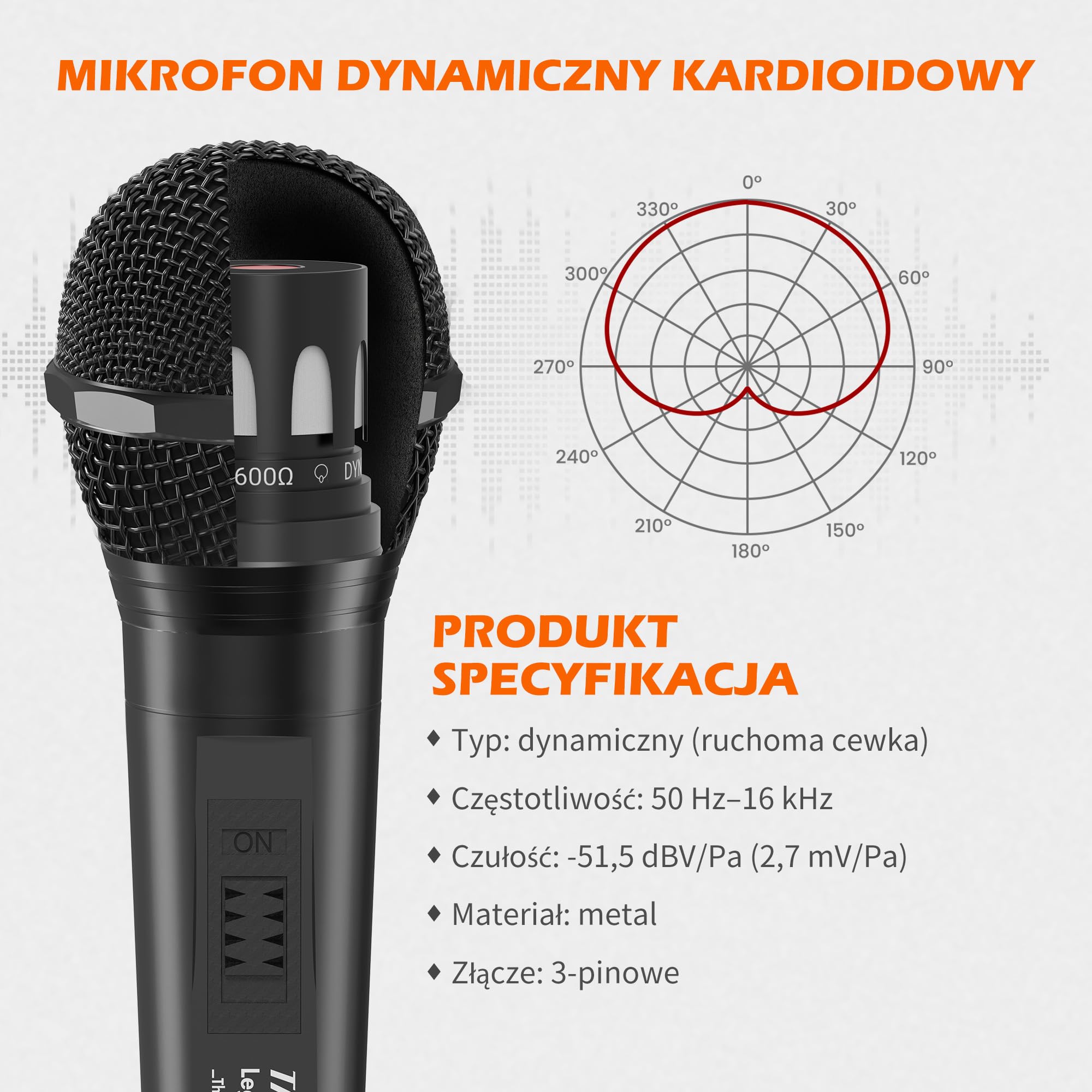 Talomen Profesjonalny Przewodowy Mikrofon Dynamiczny – Kardioidalny Mikrofon Ręczny z Kabli XLR 6 m i 2 m, Czysty Dźwięk do Śpiewu, Karaoke, DJ, PA, Wzmacniaczy, Plener – L52 Czarny