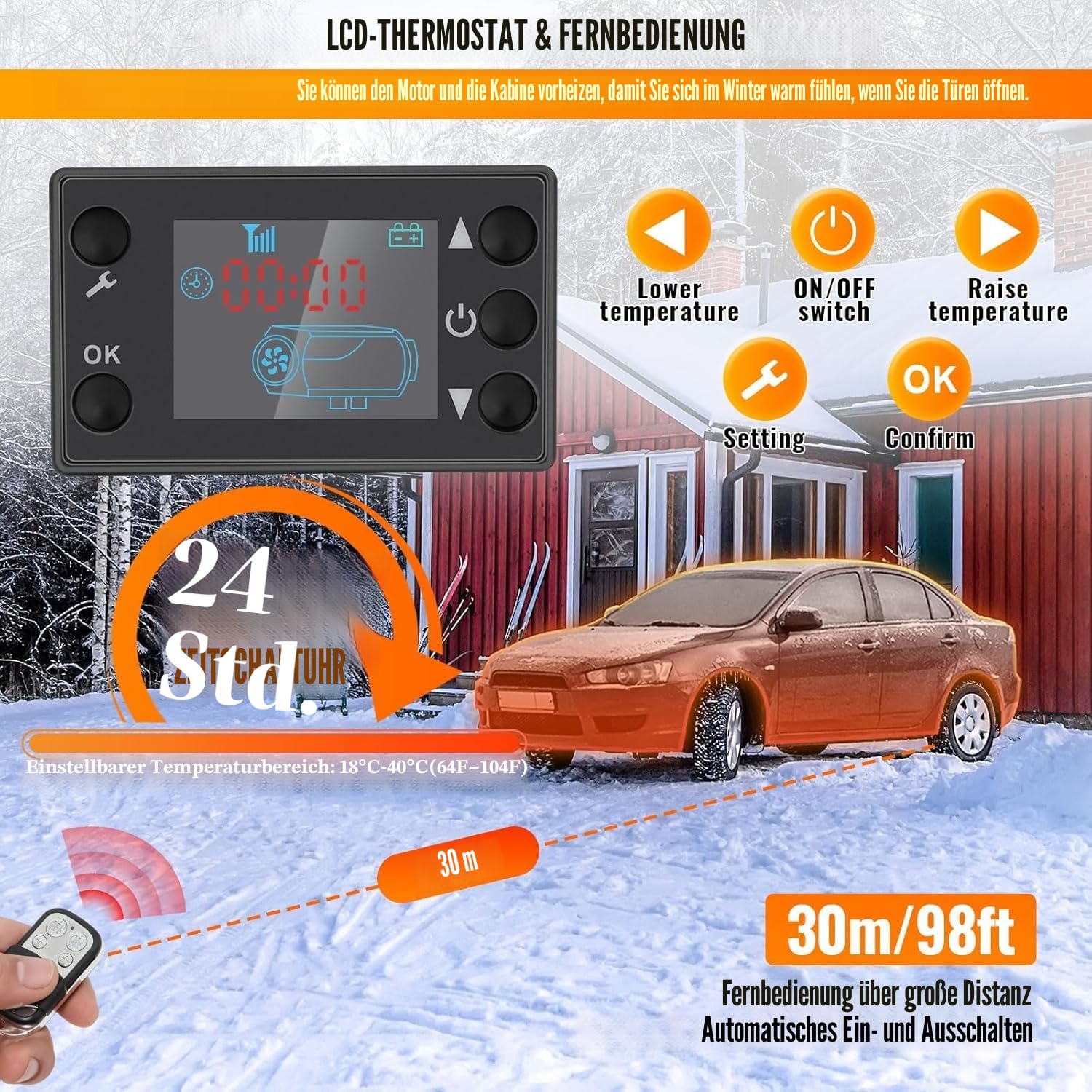 VELPAX Diesel Luftheizung All in One 8KW Dieselheizung,mit Fernbedienung & LCD-Schalterdisplay 12V & 24V & 110-240V Tragbare Dieselheizung für LKW Schnelles Aufheizen Bus,usw,RV Boote.