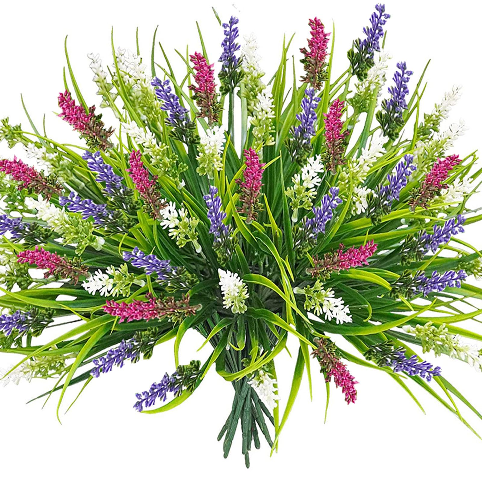 Toprooms 12 Bundles Artificial Flowers,Artificial Plants Outdoor UV Resistant Shrubs Plants for Hanging Planter Faux Plants Home Garden Wedding Porch Window Decor (Plastic flowers 3colors)
