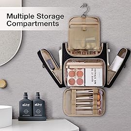 BAGSMART Travel Toiletry Bag for Women, Hanging Toiletry Bag Large Capacity Cosmetic Makeup Bag, Essentials Travel Organizer for Full Sized Toiletries and Cosmetics, Pink