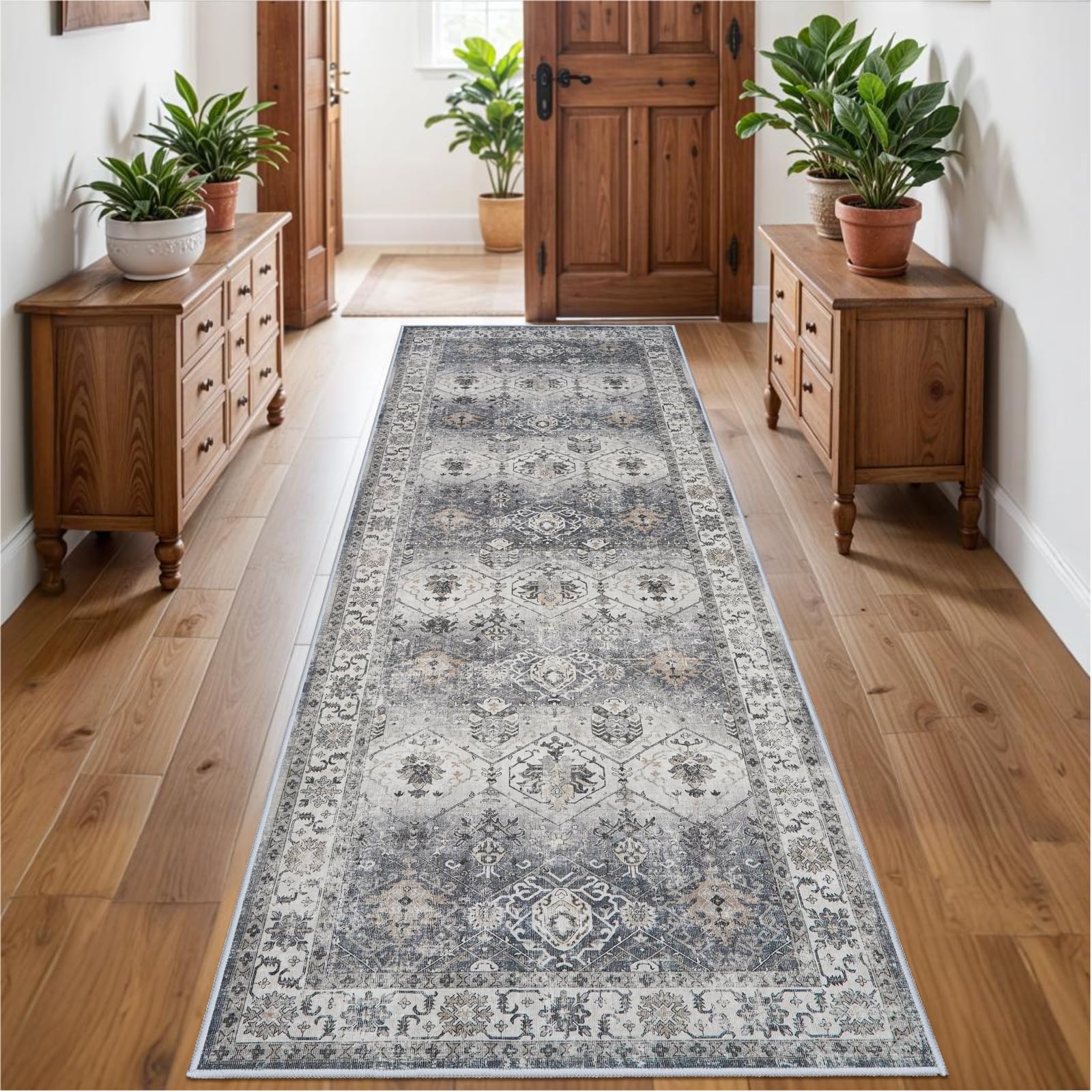 Washable Runner Rug 3x8 - Hallway Runner Rug Kitchen Rugs and Mats Non Skid Washable Waterproof Carpet Runner for Living Room Bedroom Bathroom (Grey,