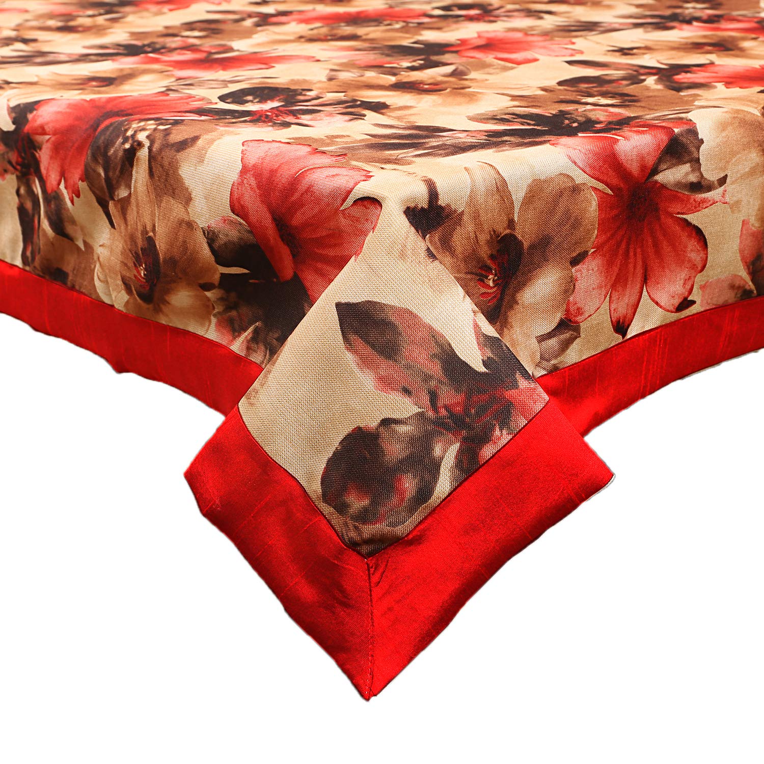 Kuber Industries Floral Cotton 6 Seater Dining Table Cover - Orange