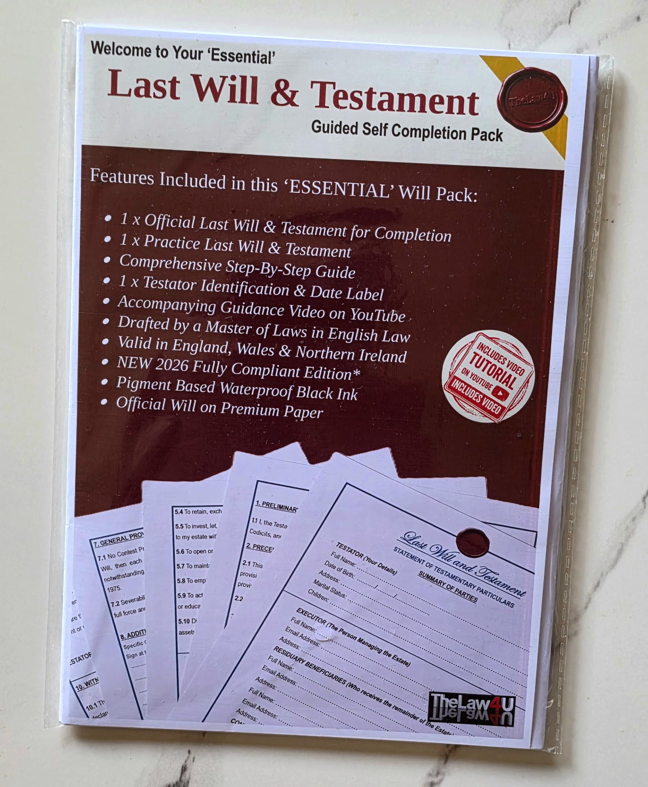 Last Will & Testament 'Essential' (D.I.Y) Kit, Valid in England & Wales.