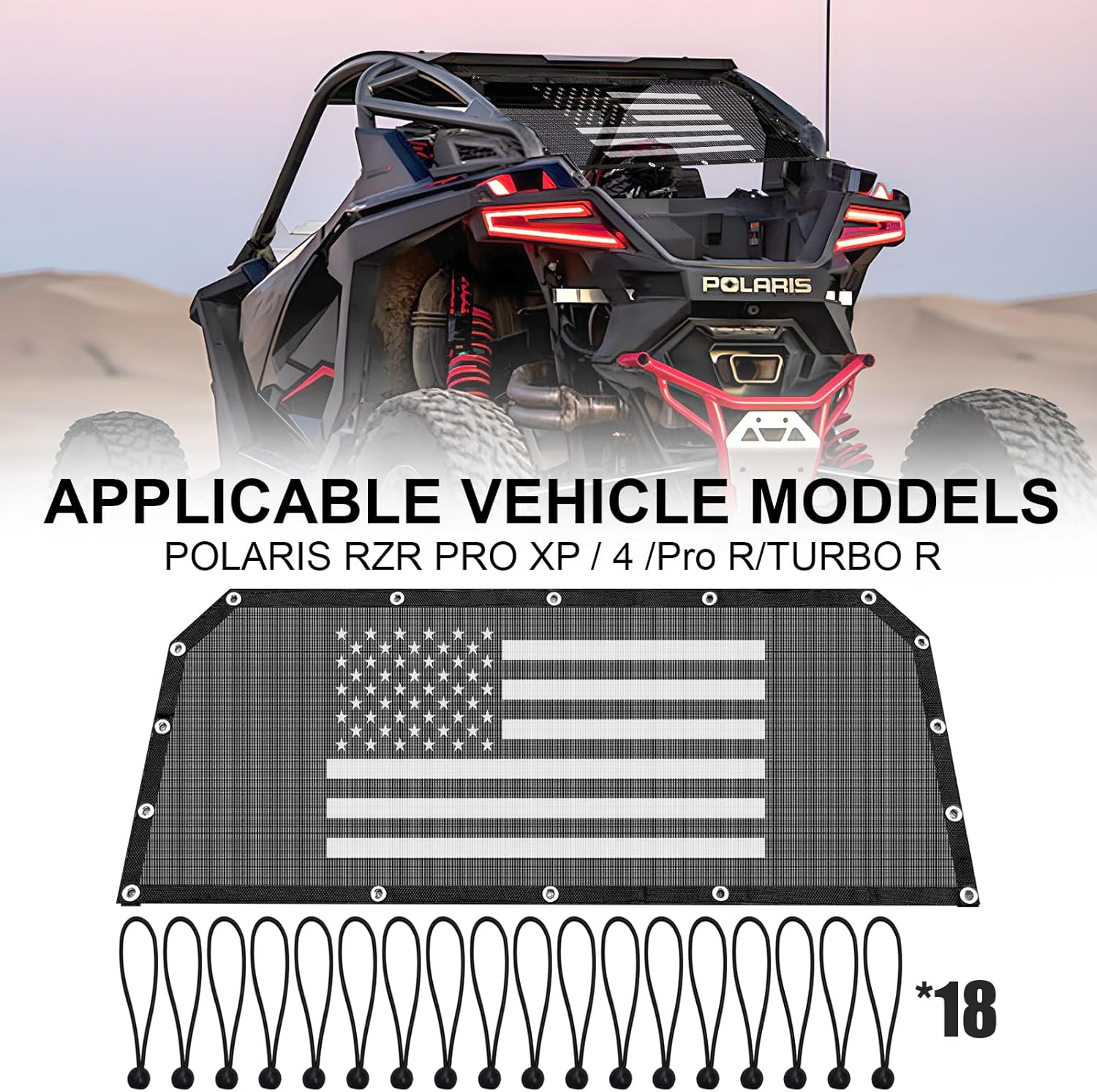 Rear Window Net for 2020-2025 Polaris RZR PRO XP 4/Pro R/Turbo R,Soft Mesh Windshield Shield with USA Flag Design,Airflow Protection Against Dust & Debris,Durable PVC Material