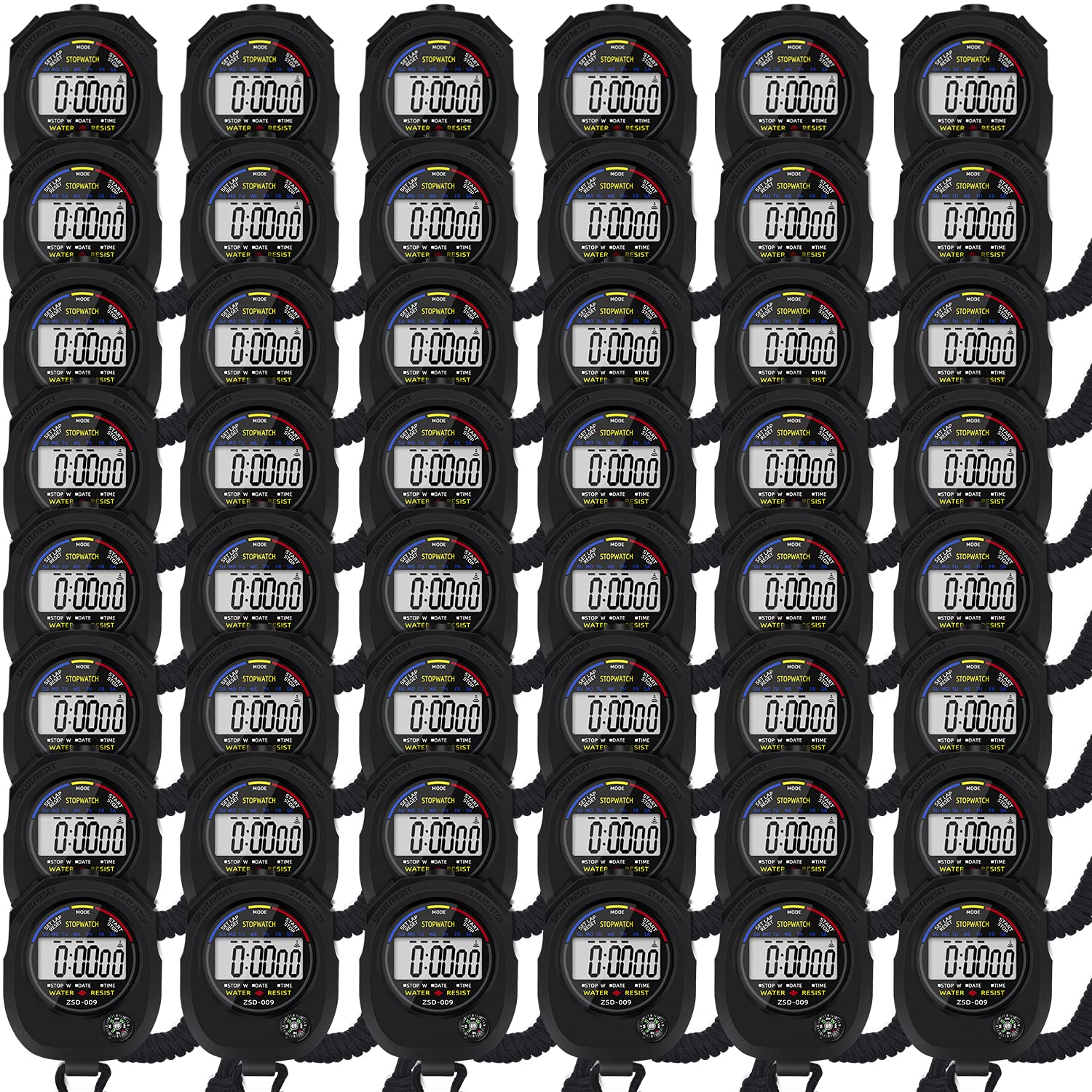 Multi-Function Electronic Digital Sport Stopwatch Timer, Large Display with Date Time and Alarm Function,Suitable for Sports Coaches Fitness Coaches and Referees (48 Pack)