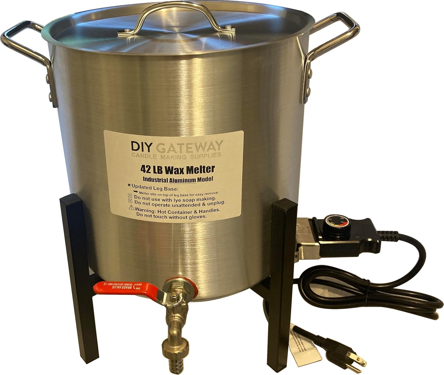 Large Industrial 42 LB Wax Melter for Candle Making: Aluminum Wax Melting Pot + Lid Option with Quick-Pour Spout & Free Ebook