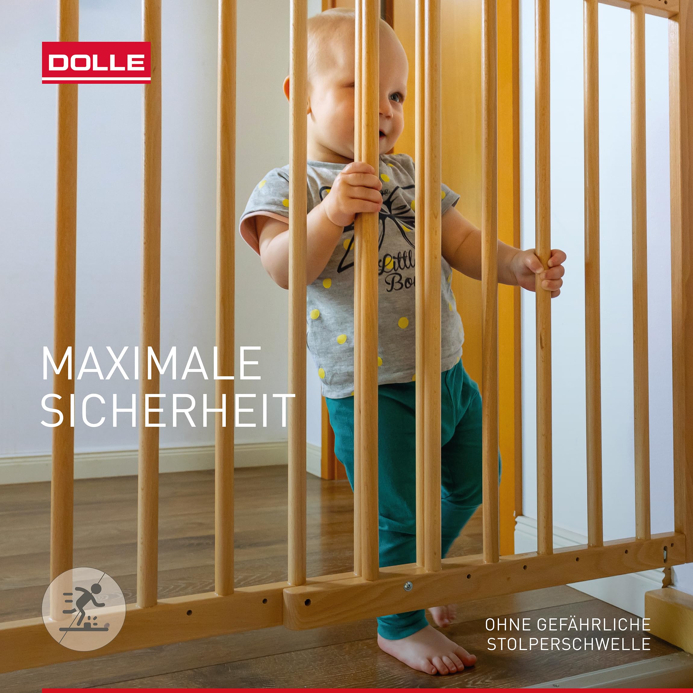 DOLLE Kinderschutzgitter Massivholz Natur Breite 75,6-110,4 cm mit Einhand- Sicherheitsverschluss