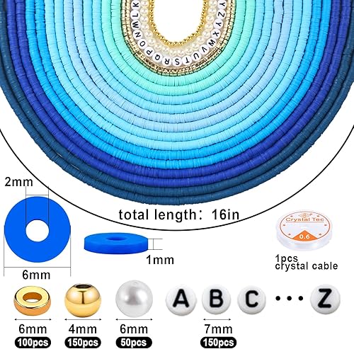 Miniatura 2 de JMUQ Kit de fabricación de pulseras de 14 hebras de arcilla negra, 5500 cuentas Heishi de arcilla polimérica plana para pulseras de amistad, kit de