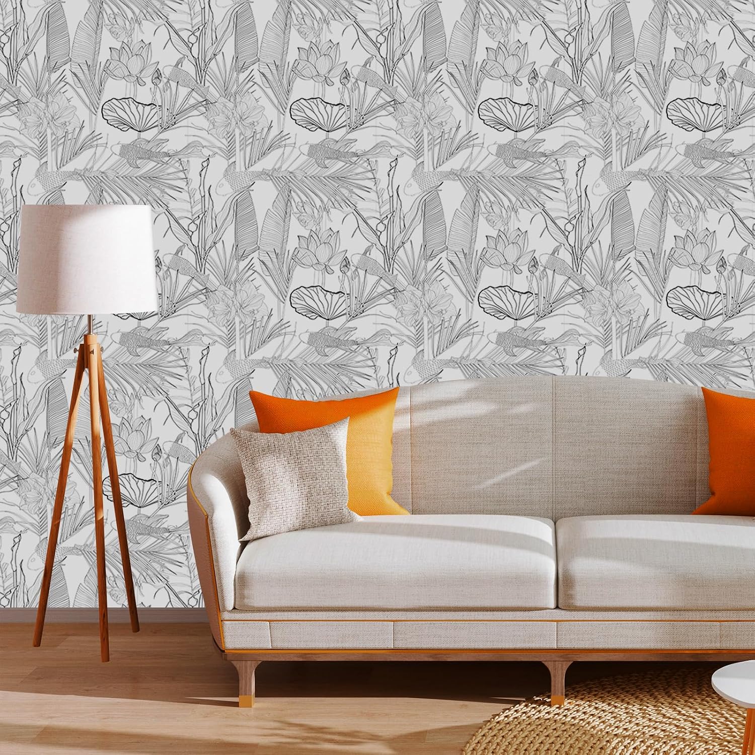 Black and White Floral Peel and Stick Wallpaper - Jungle Palm Leaves - Self Adhesive Removable - Easy Peel Off - Stick on Wallpaper - Renter Friendly - 17.71"x118.1"
