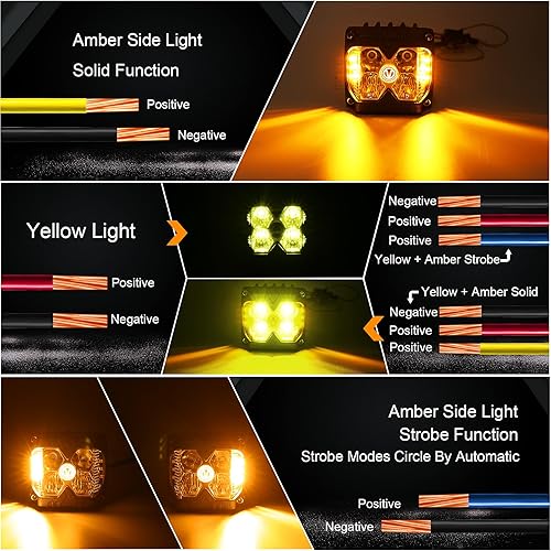 Miniatura 4 de Disparadores laterales LED, 40 W, impermeable, IP68, lente amarilla, luces LED, haz combinado con luces separadas ámbar sólido y estroboscópico de