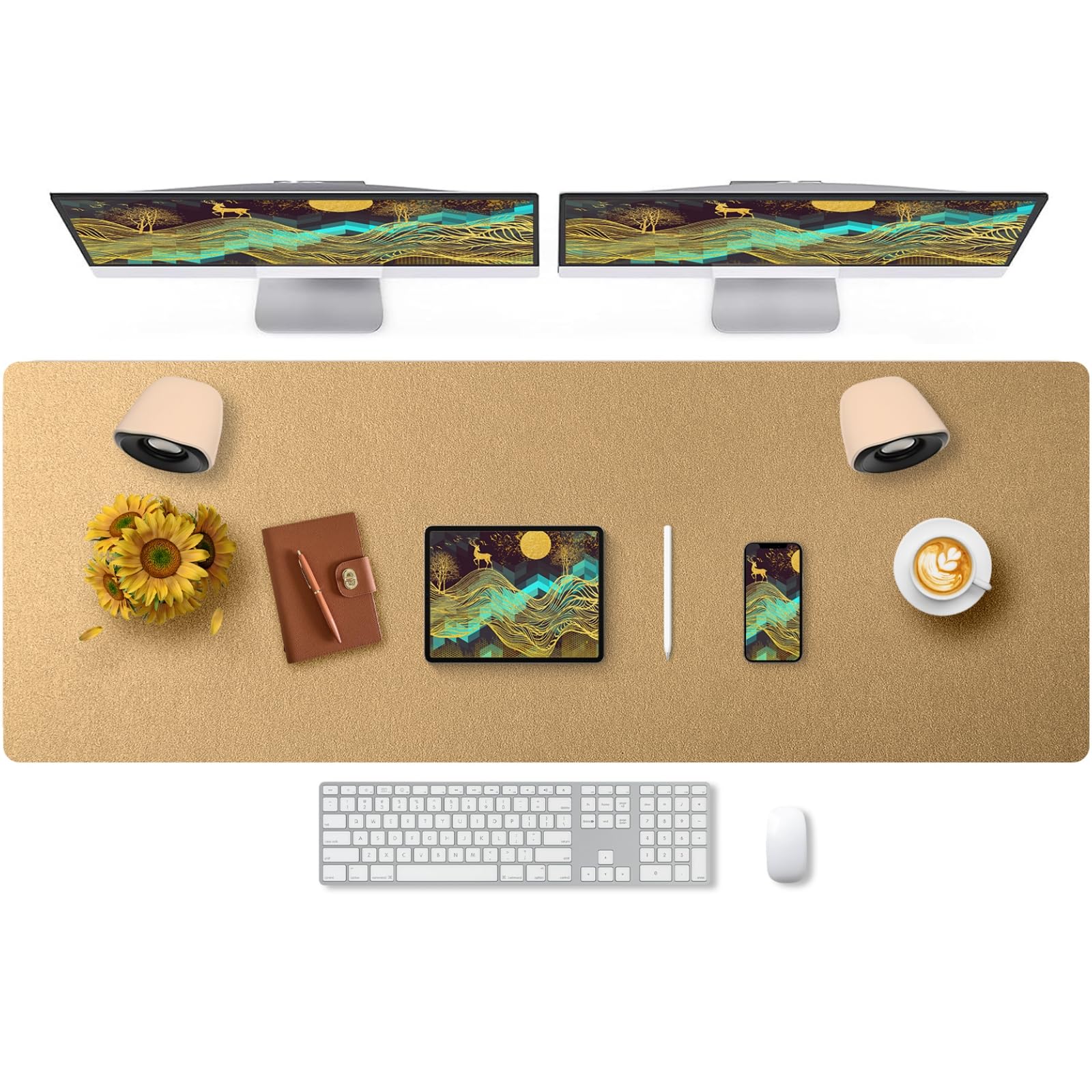 Bloss Gold Leather Desk Mat 47.2" x 16.9", Large Keyboard Pad for Desk, Desk Matt for Desktop, Waterproof Desk Pad Mat, Computer Mat for Office/Home/Decor