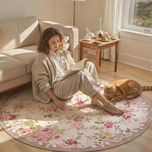 Miniatura 13 de Lahome Alfombra Floral Lavable de 3 x 5 Pies, Alfombras Pequeñas para Dormitorio, Suave Antideslizante, Alfombras para Entrada, Alfombra de Pila