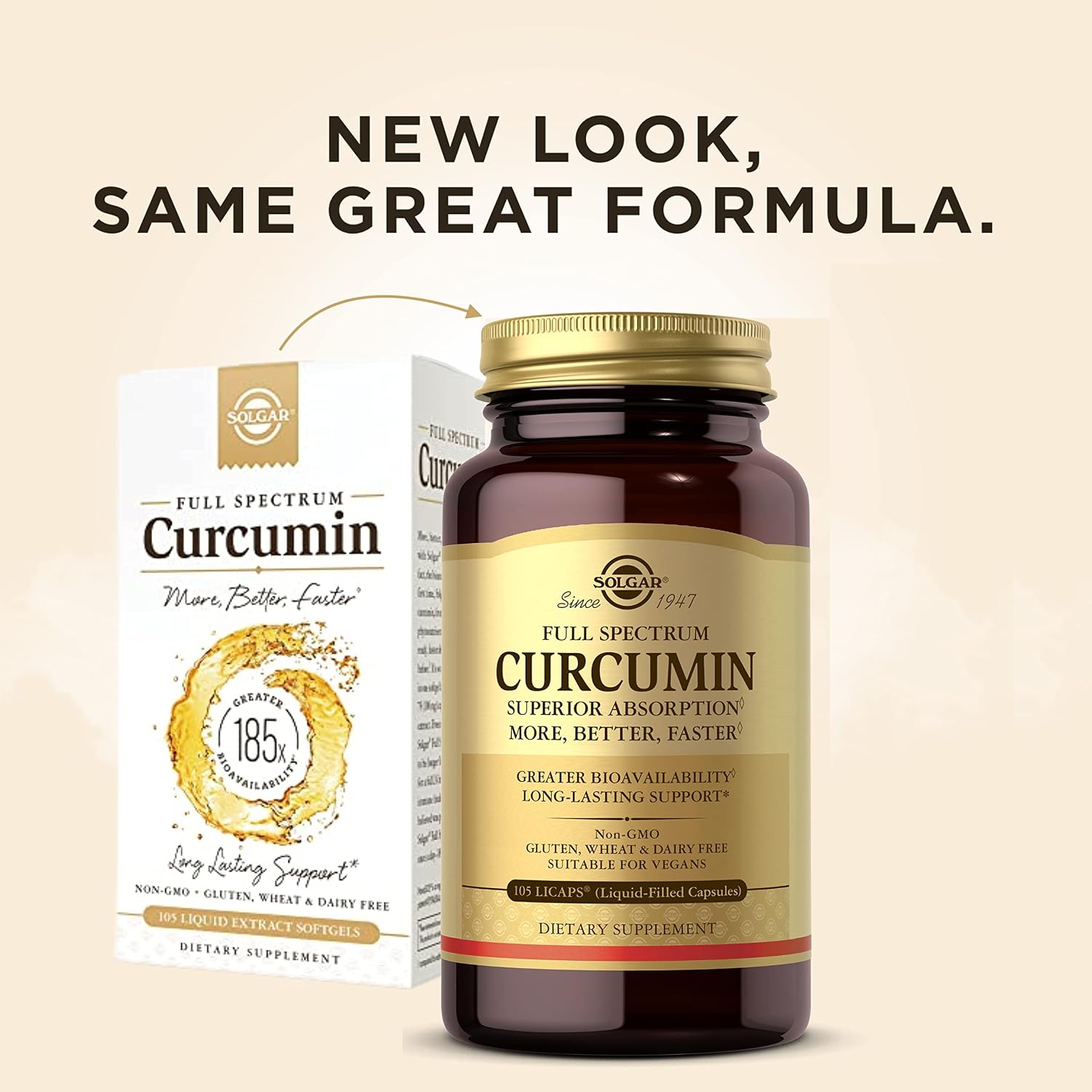 Solgar Full Spectrum Curcumin - 105 LiCaps - Superior Absorption - Brain, Joint & Immune Health - Vegan, Gluten Free, Non-GMO, Dairy Free - 105 Servings