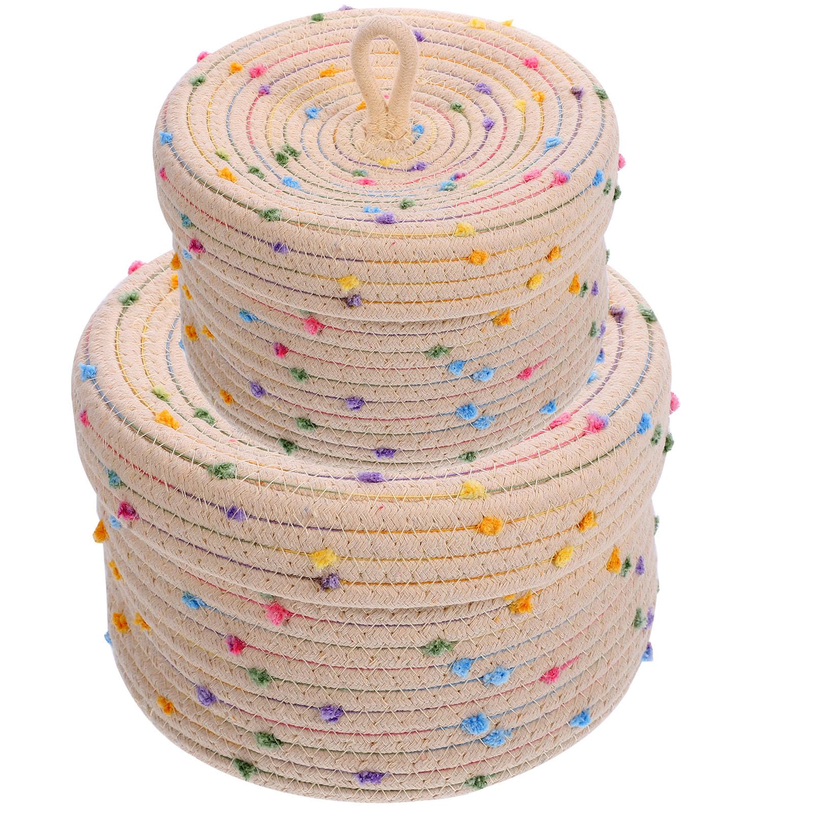 Outanaya Cesto Porta Giocattoli e Snack Organizer Semplice per Desktop e Contenitore Decorativo in Corda di Cotone Intrecciata, 2 Coperchio