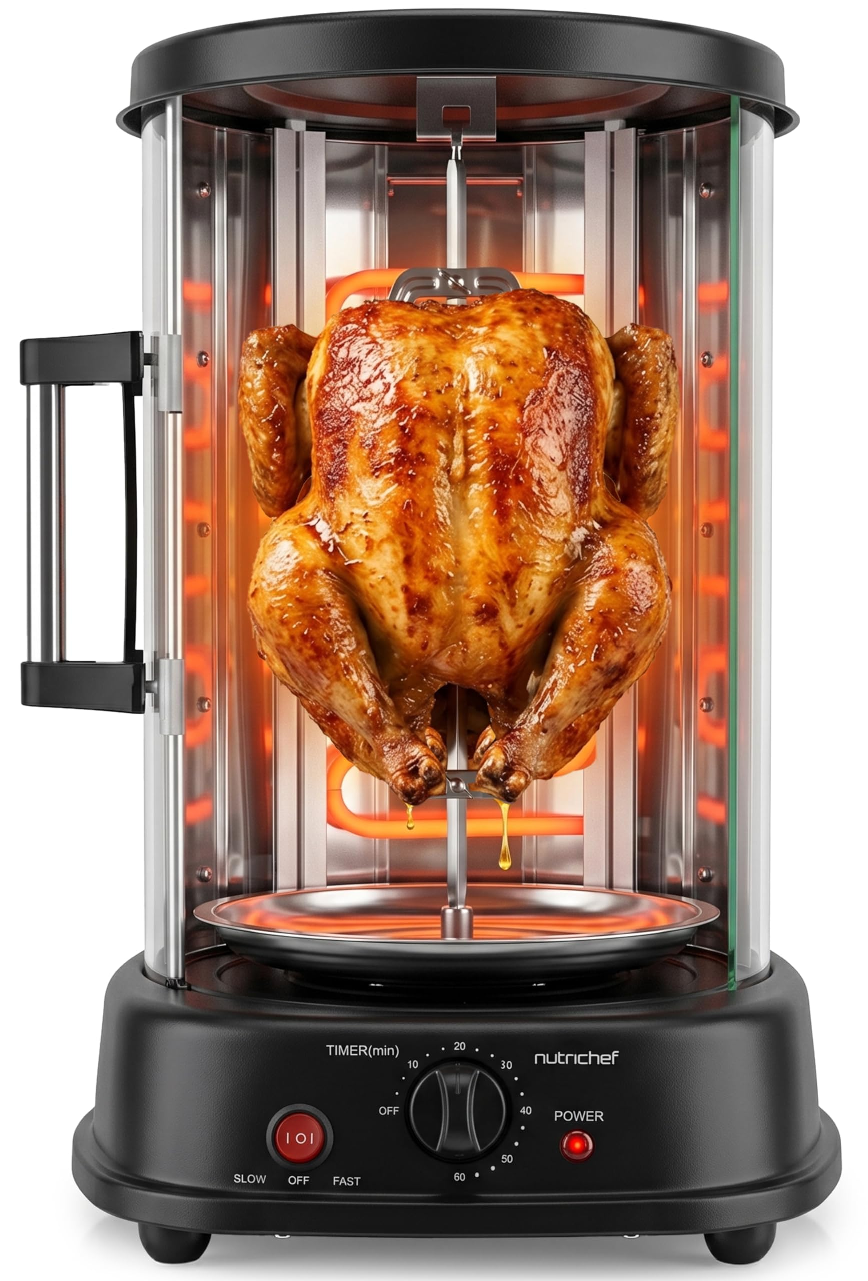 NutriChef Girarrosto Elettrico Forno Verticale 1500 Watt da Appoggio, per Kebab, Pollo Arrosto, Shawarma e Spiedini, con 7 Spiedi e Porta Resistente al Calore, per Casa e Cucina