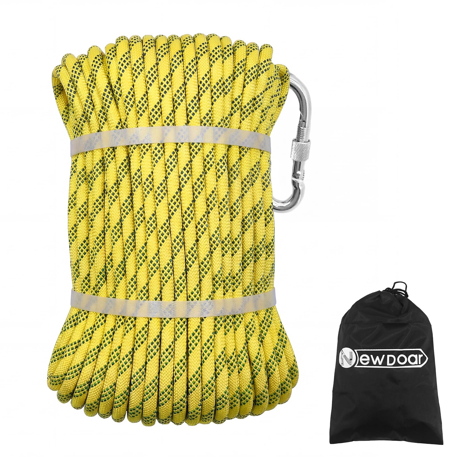 NewDoar 3/8in(10mm) Marine Braided Dock Rope with Hook - Heavy Duty Polyester Mooring/Towing/Anchor Line for Boat, Yacht, PWC- Pre-Spliced Stainless Steel Hook Yellow-50M