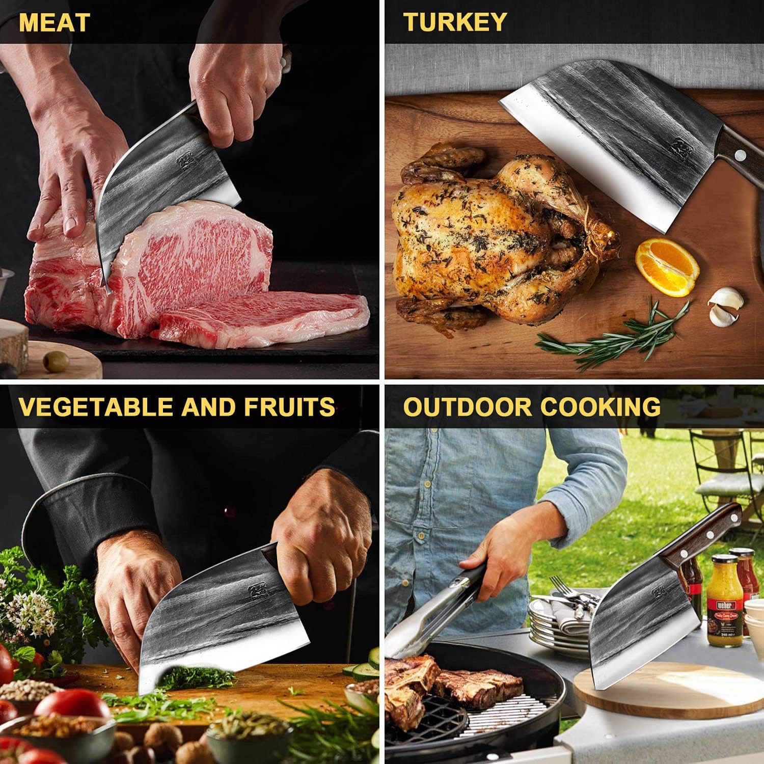 ENOKING 6.7" Chef Knife, Full Tang Vegetable Meat Cleaver for Kitchen, High-Carbon Stainless Steel Blade with Wooden Handle, Multipurpose Chopper Knife with Sheath & Gift Box - Image 4