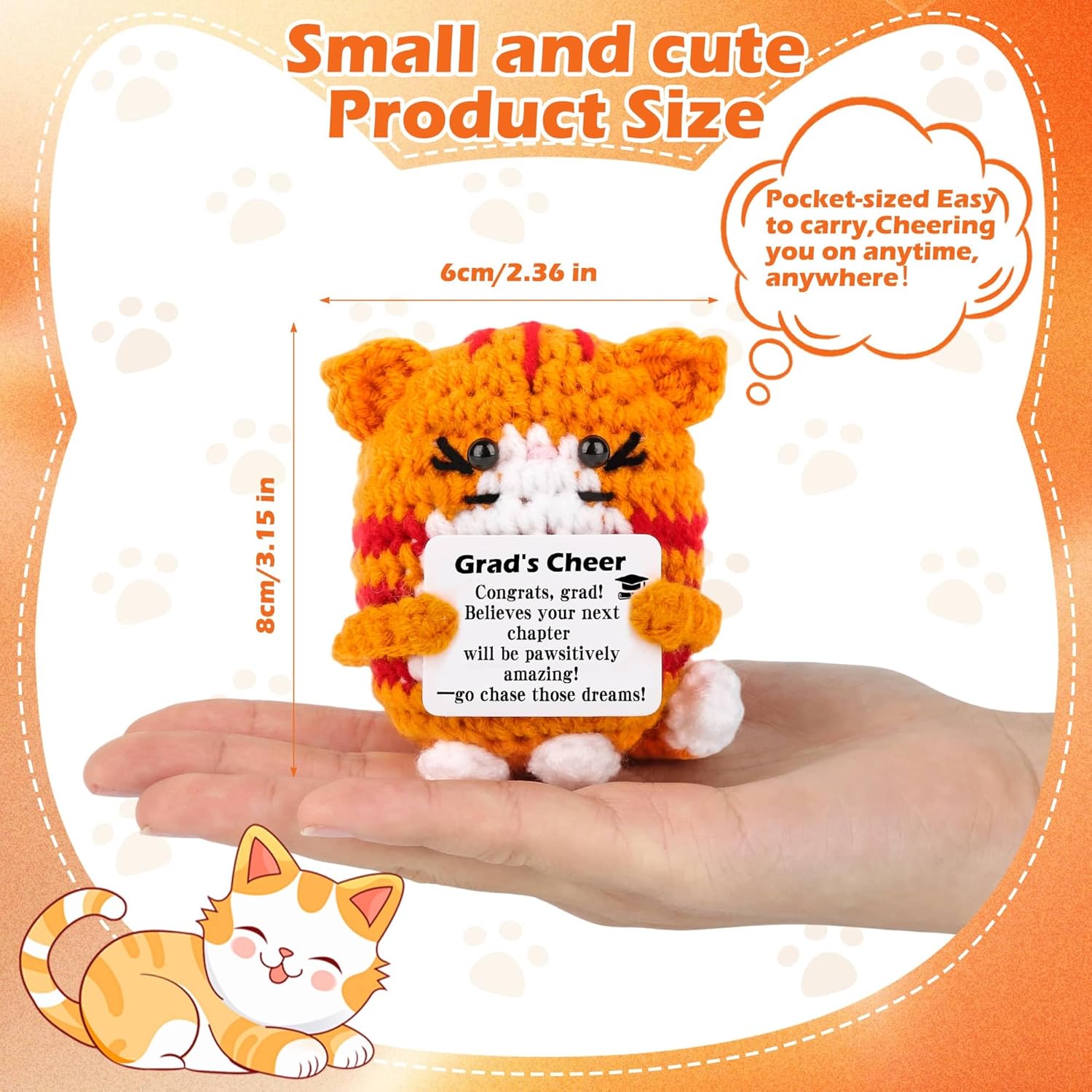 Graduation Gifts for Her Him, Mini Funny Handmade Crochet Cat Graduation Gifts for Women Men, Inspirational Grad Gift Emotional Cat Support Cute Decor - Image 5