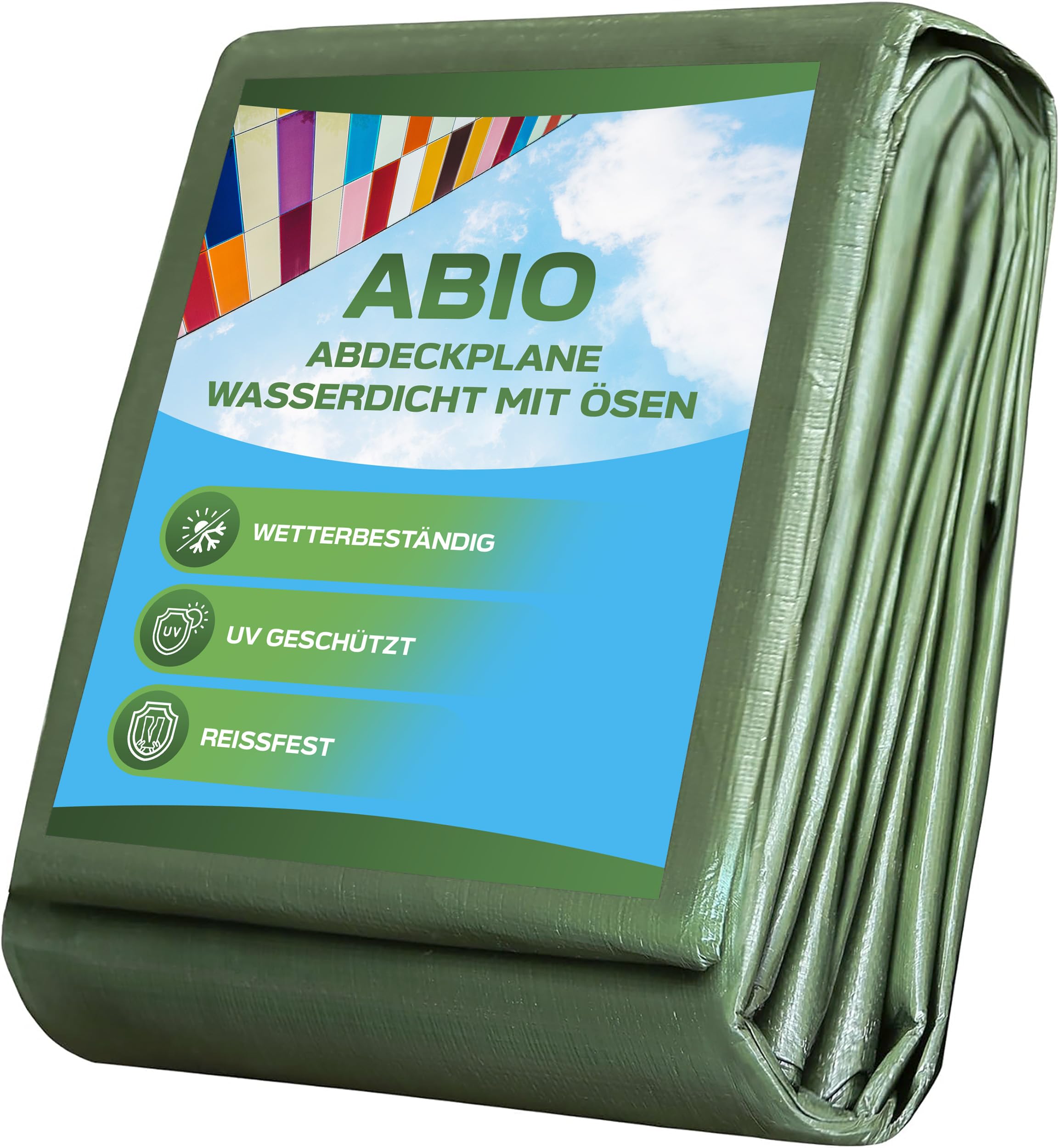 Abio Abdeckplane 6x10m Grün 90g/m² Wasserdicht Plane mit Ösen Tarp Abdeckplane Gewebeplane Schutzplane Zeltplane Bauplane Garten Holz Gartenmöbel Camping Grün 90g/m² 6x10m