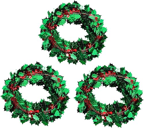 Miniatura 8 de CCINEE Guirnalda de alambre de Navidad de 75 pies, 3 rollos de guirnaldas de oropel de hojas rojas y verdes para decoración de árbol de Navidad,