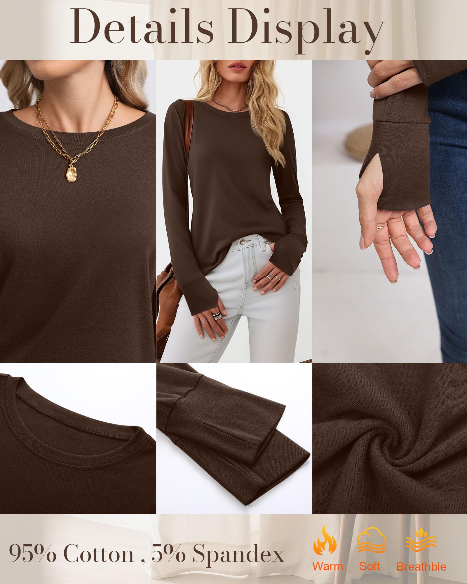 Geyoga 3er-Pack Damen Langarmshirts mit Daumenlöchern, Baumwoll-Casual-Crewneck-Tunika-Tops, Lockere Herbstmode im Y2K-Stil
