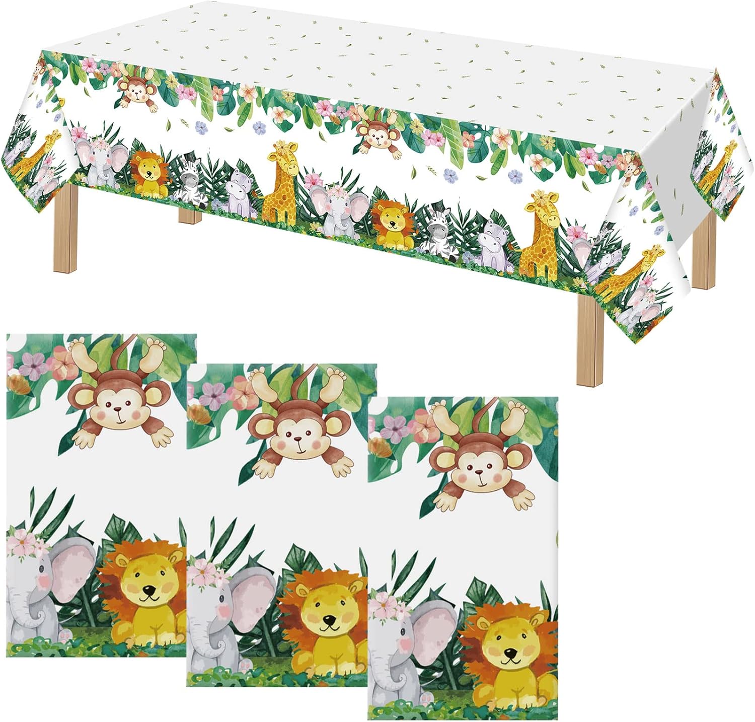 3 Pcs Jungle Safari Tablecloths Animal Print Table Cover