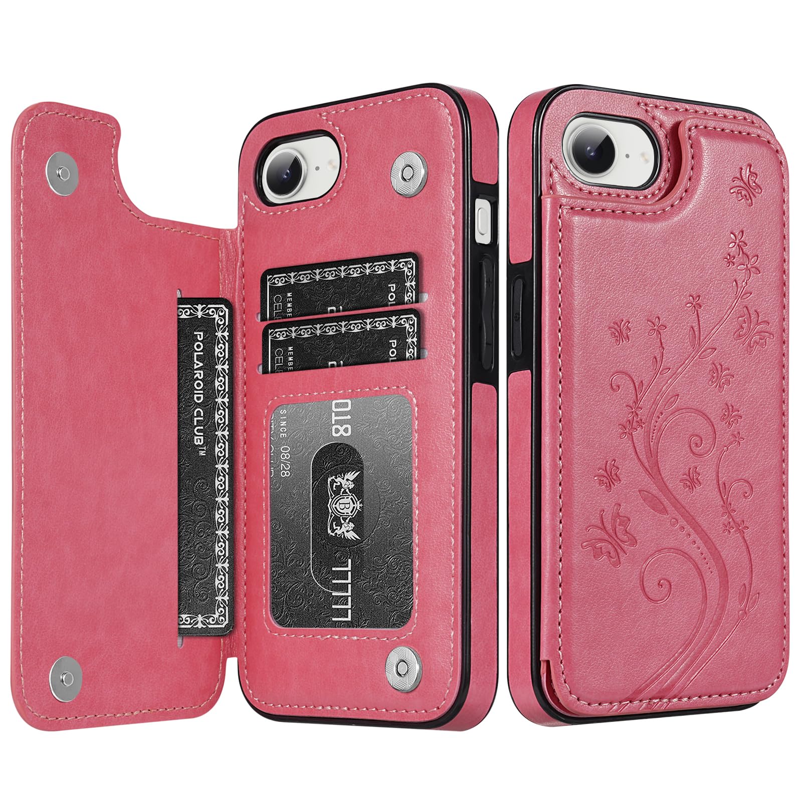 Korecase for iPhone 16E Wallet Case with Card Holder, Back Flip Kickstand Wallet Protective Cover for iPhone 16e 2025,Pink