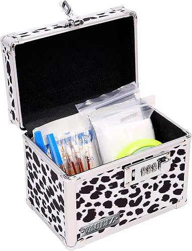Vaultz Caja de bloqueo de medicina con cerradura de combinación, caja fuerte de gabinete de 5 x 7 x 5, leopardo blanco y negro