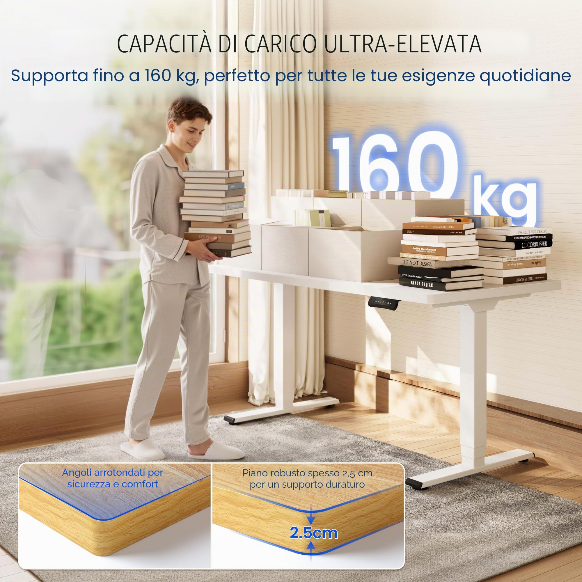 FLEXISPOT E5 Pro+ Scrivania Elettrica Regolabile in Altezza 160 * 80cm FSC, 2 Motori, 3 Sezioni, Motorizzata