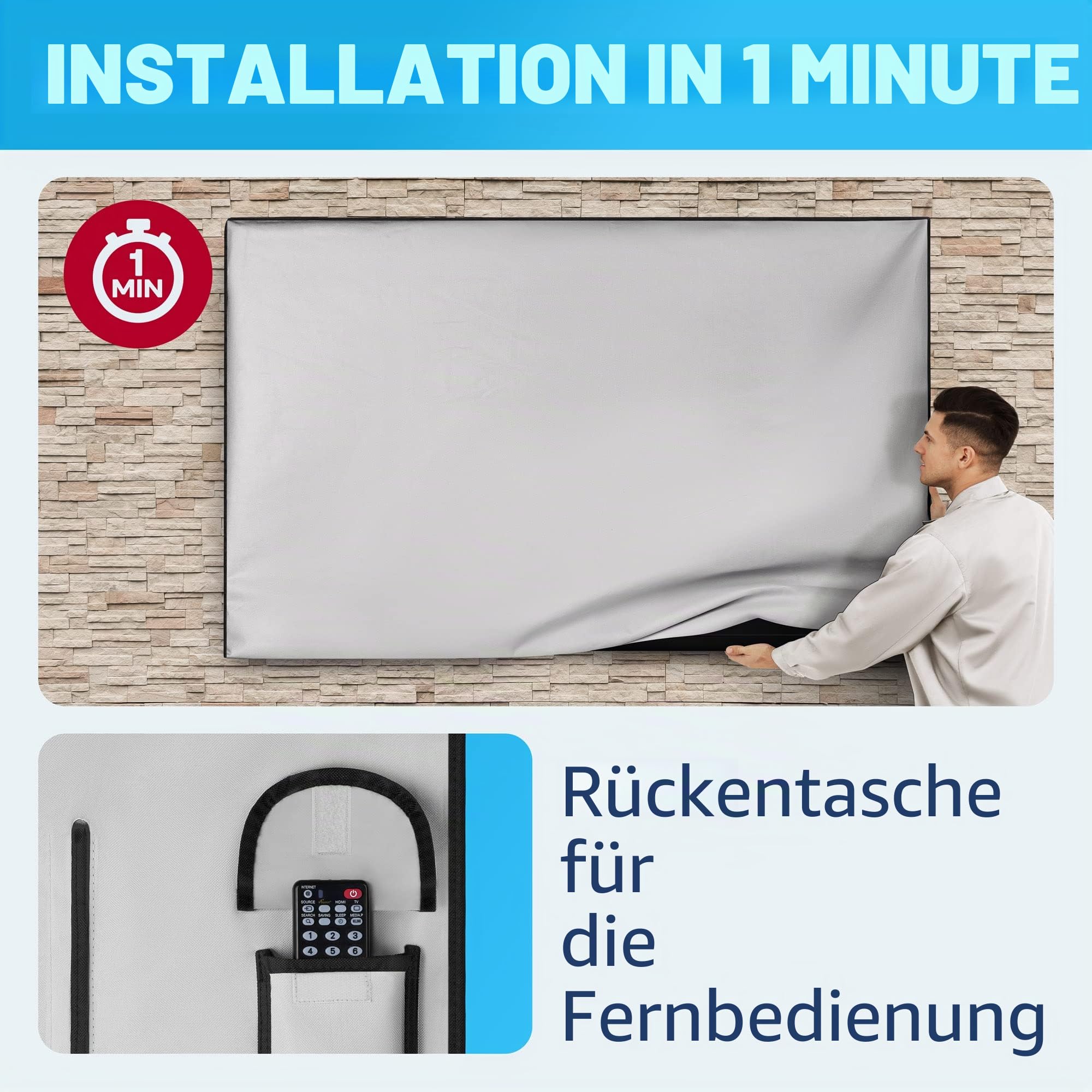 TV Abdeckung Outdoor 65 Zoll – Wetterfest Wasserdicht Staubdicht – Schutzhülle für Fernseher auf Terrasse, Balkon, Garten – UV-beständig – Robustes Oxford 600D