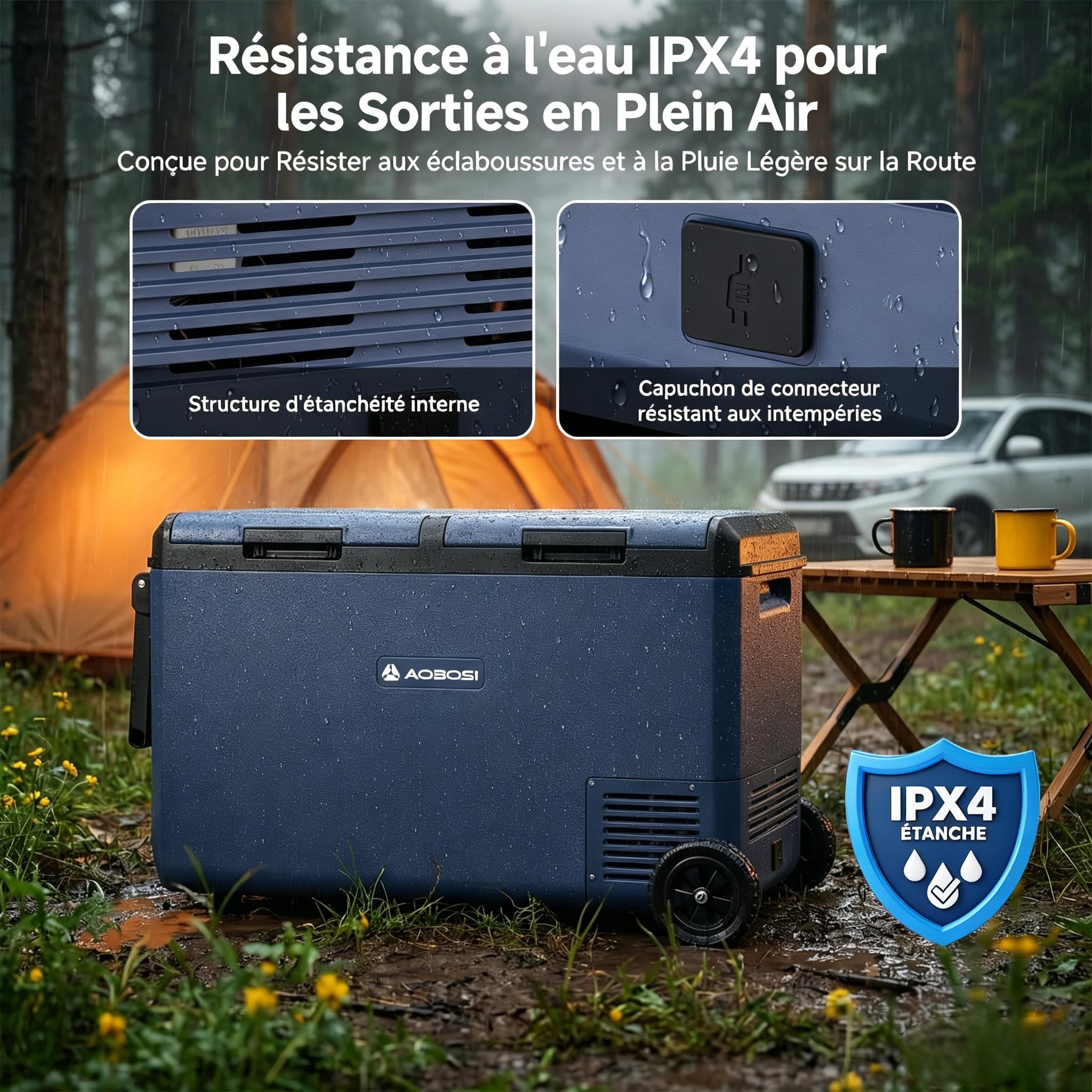 AAOBOSI Glaciere Electrique 75L, Glàciere a Compression Double Zone avec Roues,-20℃ à 20℃ Frigo Compression avec APP contrôle, 12v 220v pour Voiture, Camion, Camping-Car