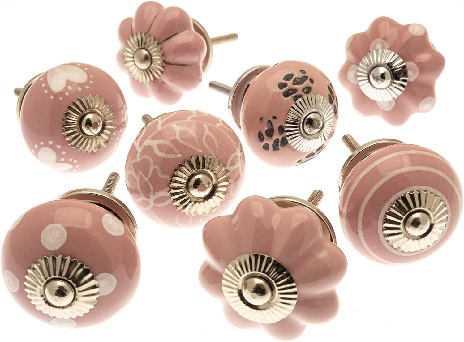 Mango Tree Cupboard Knobs, Decorative Pastel Pink with Dots, Spots, Stripes and Patterns Ceramic Door and Drawer Handles