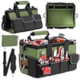 Goovilla Tool Bag 15.5 Inch with 1 Pouch | 17-Pocket Portable Tool Box Organizer Storage with Adjustable Strap, Soft Handle and Durable Zipper | Heavy Duty Tool Bags for Men, Father’s Day (Green)