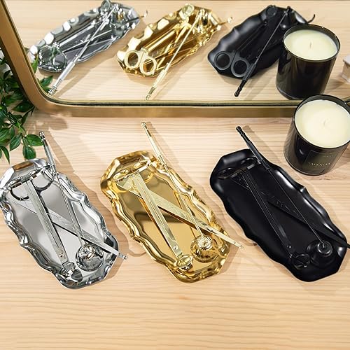 Miniatura 5 de Anacua House  Juego de 4 accesorios para velas  Bandeja metálica festoneada  Snuffer de velas  Cortador de mecha de vela  Dipper de velas (negro)