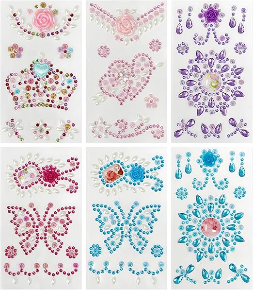 allydrew Crystal Rhinestone Gem Stickers, Bling Jewel Adhesives for DIY Arts & Crafts, Smartphones, Water Bottles, Sunglass Cases (Set of 6), Multicolor