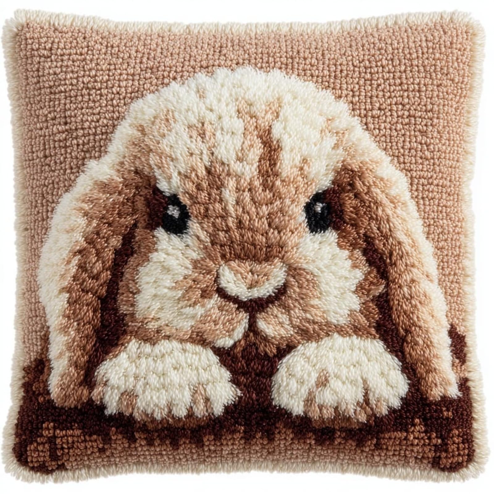 AxiangziK Latch Hook Cushion Kit 43x43cm,Animal Rabbit Beginner Friendly Needlecraft Set,Easy Latch Hook Kit for Home Decor